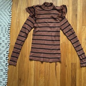 Striped Brown and Black Ruffle Sleeve Top